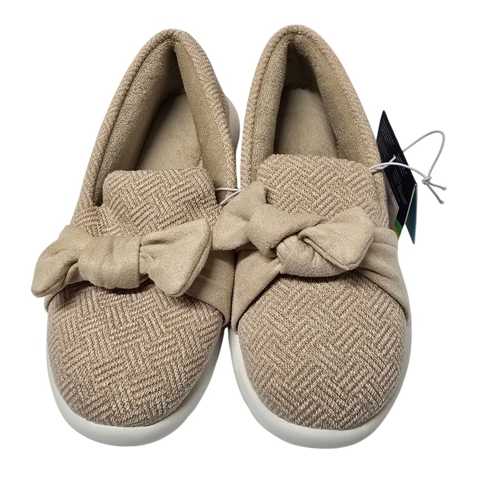 Isotoner Zenz Womens Sand Trap Beige Herringbone Bow Slip On Shoes Size 7 NWT